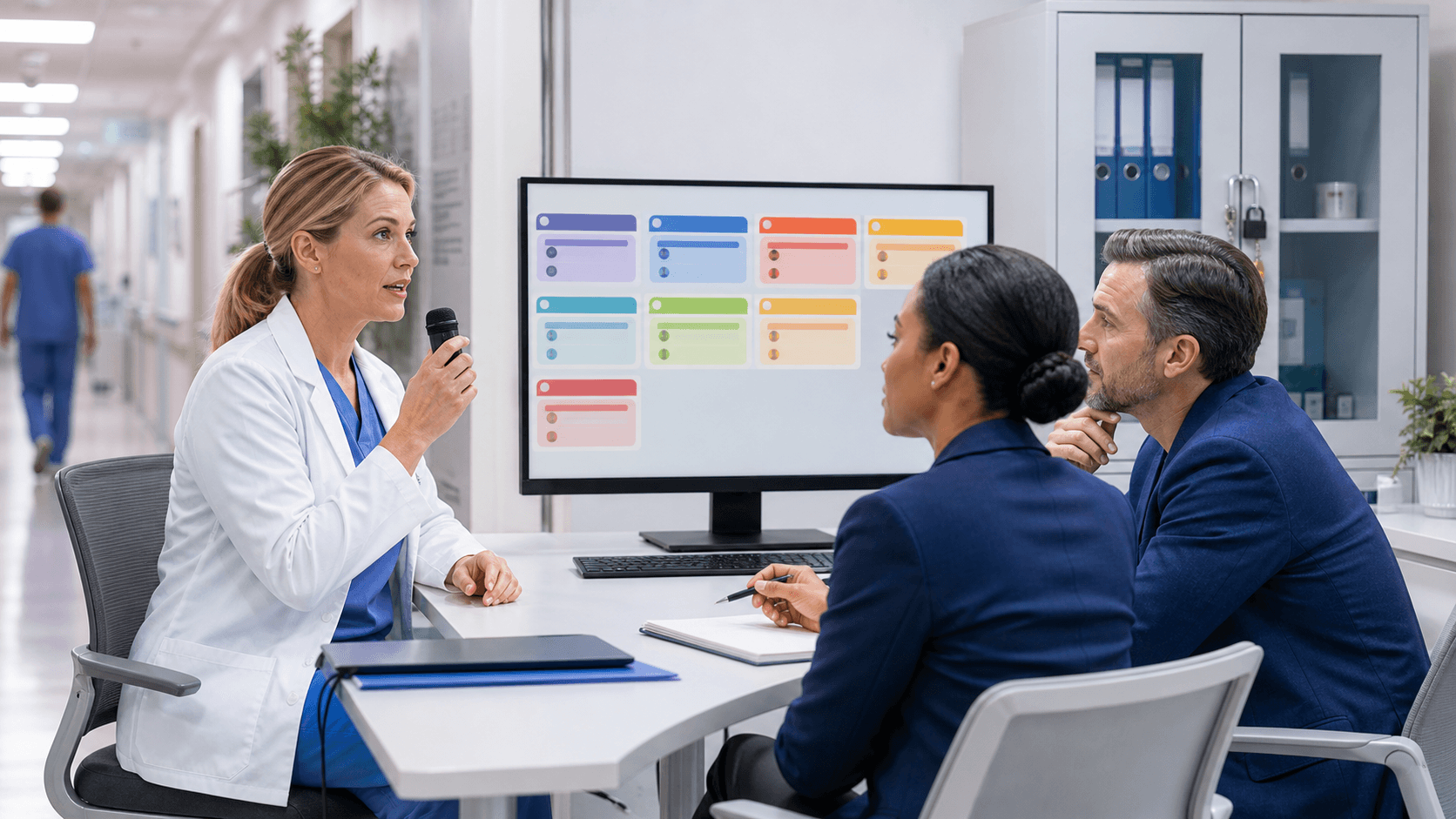 Blue-toned digital collage of medical charts, a padlock, and prescription bottles on a clinical dashboard.